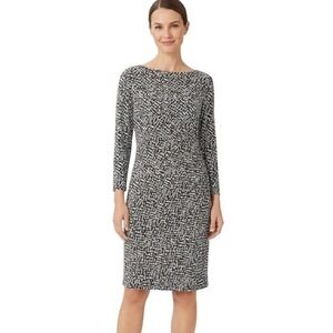 Lauren Ralph Lauren Dress Womens 12 Black Animal Print Ruched 3/4 Sleeve Sheath